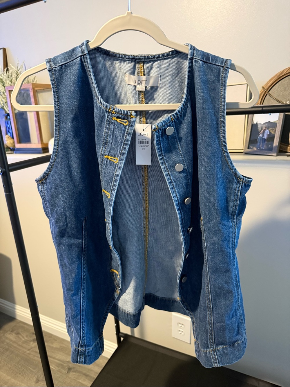 LOFT Blue Denim Vest with Snap Front